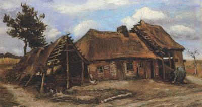Vincent Van Gogh Cottage with Decrepit Barn and Stooping Woman (nn04) China oil painting art